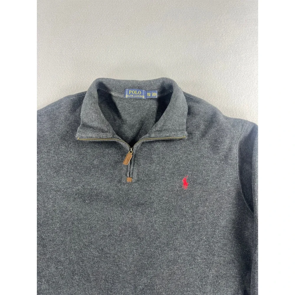Polo Ralph Lauren Gray 1/4 Zip Pullover Sweater Preppy Mens Size XXL Red Pony